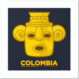 Ancient colombian indigenous human face representation Posters and Art